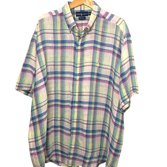 Ralph Lauren Shirt Mens XXL Blake 100% Linen Button Down Preppy Colorful Plaid - Picture 1 of 6